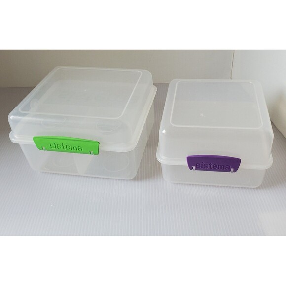 Sistema Lunch Pack Cube Box Container 2L divided Lot Of 2 Food Storage - Picture 1 of 8